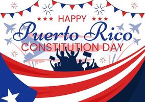 content puerto rico Constitution journée illustration sur 25 juillet avec agitant drapeau et ruban dans nationale vacances plat dessin animé Contexte conception vecteur