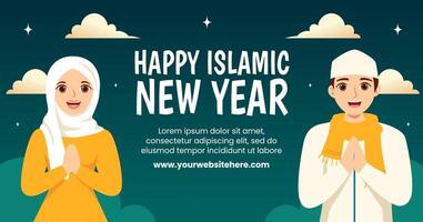 islamique Nouveau année social médias Publier plat dessin animé main tiré modèles Contexte illustration vecteur