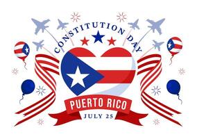 content puerto rico Constitution journée illustration sur 25 juillet avec agitant drapeau et ruban dans nationale vacances plat dessin animé Contexte conception vecteur