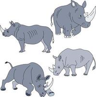 rhinocéros clipart ensemble. dessin animé sauvage animaux clipart ensemble pour les amoureux de faune vecteur