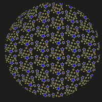 abstrait illustration dans le forme de une rond modèle de or et bleu étoiles sur une noir Contexte vecteur