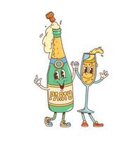 rétro dessin animé sensationnel Champagne personnages fête vecteur