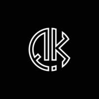modèle de conception de contour de style de ruban de cercle de logo monogramme qk vecteur