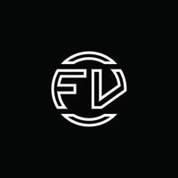 monogramme du logo fv avec un modèle de conception arrondi de cercle d'espace négatif vecteur