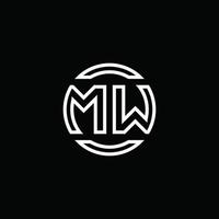 monogramme du logo mw avec modèle de conception arrondi de cercle d'espace négatif vecteur