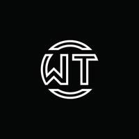 monogramme du logo wt avec modèle de conception arrondi de cercle d'espace négatif vecteur