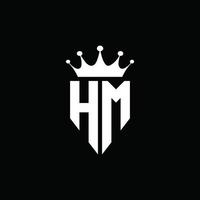 hm logo monogramme style emblème avec modèle de conception de forme de couronne vecteur