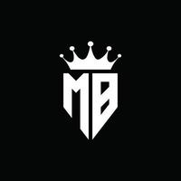 mb logo monogramme style emblème avec modèle de conception de forme de couronne vecteur