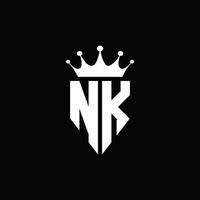 nk logo monogramme style emblème avec modèle de conception de forme de couronne vecteur