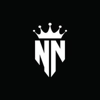 nn logo monogramme style emblème avec modèle de conception de forme de couronne vecteur
