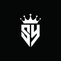 sy logo monogramme style emblème avec modèle de conception de forme de couronne vecteur