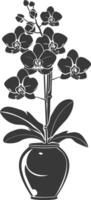 ai généré silhouette orchidée fleur dans le vase noir Couleur seulement vecteur