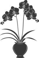 ai généré silhouette orchidée fleur dans le vase noir Couleur seulement vecteur