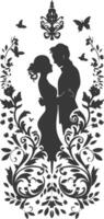 ai généré silhouette éléments de le la mariée et jeune marié pour mariage invitations sont noir seulement vecteur