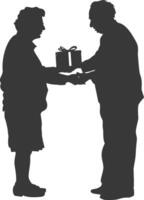 ai généré silhouette personnes âgées couple échanger cadeaux noir Couleur seulement vecteur