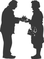 ai généré silhouette personnes âgées couple échanger cadeaux noir Couleur seulement vecteur