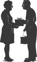 ai généré silhouette personnes âgées couple échanger cadeaux noir Couleur seulement vecteur