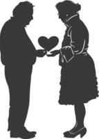 ai généré silhouette personnes âgées couple en portant cœur symbole noir Couleur seulement vecteur