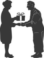 ai généré silhouette personnes âgées couple échanger cadeaux noir Couleur seulement vecteur