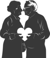 ai généré silhouette personnes âgées couple en portant cœur symbole noir Couleur seulement vecteur