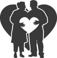 ai généré silhouette personnes âgées couple en portant cœur symbole noir Couleur seulement vecteur