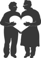 ai généré silhouette personnes âgées couple en portant cœur symbole noir Couleur seulement vecteur