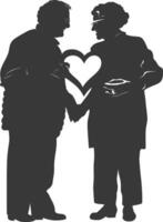 ai généré silhouette personnes âgées couple en portant cœur symbole noir Couleur seulement vecteur