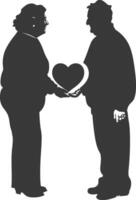 ai généré silhouette personnes âgées couple en portant cœur symbole noir Couleur seulement vecteur