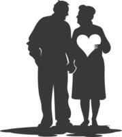 ai généré silhouette personnes âgées couple en portant cœur symbole noir Couleur seulement vecteur