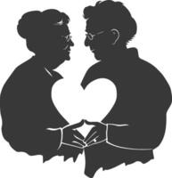 ai généré silhouette personnes âgées couple en portant cœur symbole noir Couleur seulement vecteur