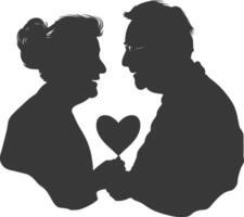 ai généré silhouette personnes âgées couple en portant cœur symbole noir Couleur seulement vecteur