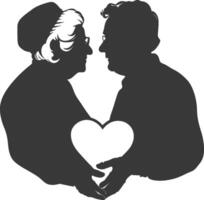 ai généré silhouette personnes âgées couple en portant cœur symbole noir Couleur seulement vecteur