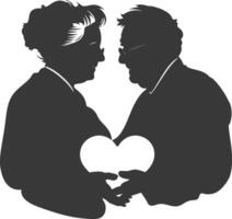 ai généré silhouette personnes âgées couple en portant cœur symbole noir Couleur seulement vecteur