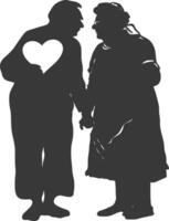 ai généré silhouette personnes âgées couple en portant cœur symbole noir Couleur seulement vecteur