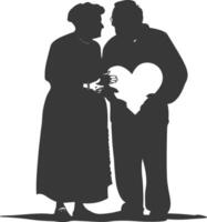 ai généré silhouette personnes âgées couple en portant cœur symbole noir Couleur seulement vecteur