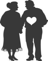 ai généré silhouette personnes âgées couple en portant cœur symbole noir Couleur seulement vecteur