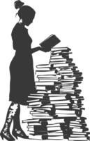 silhouette bibliothécaire dans action plein corps noir Couleur seulement vecteur