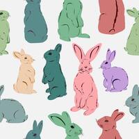 une groupe de lapins dans différent couleurs sur une blanc Contexte vecteur