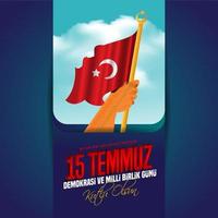 illustration vectorielle. vacances turques. traduction du turc, la journée de la démocratie et de l'unité nationale de la turquie, des vétérans et des martyrs du 15 juillet. avec des vacances vecteur