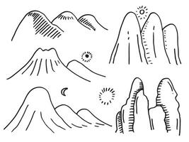 main tiré montagnes illustration ensemble, paysage la nature silhouette, gravure style, main tiré illustration. vecteur