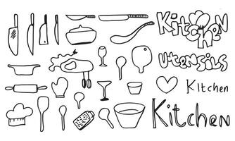 main tiré cuisine griffonnages icône ensemble. cuisine outils et cuisine icône collection. illustration. vecteur