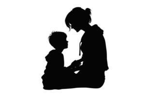 mère et fils noir silhouette isolé sur une blanc Contexte vecteur