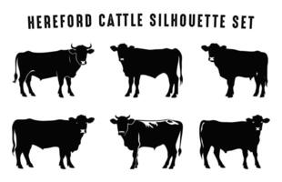 hereford bétail silhouettes ensemble, hereford vache silhouette noir clipart paquet vecteur
