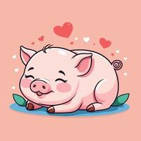 en train de dormir porc avec minuscule cœurs autour dessin animé illustration vecteur