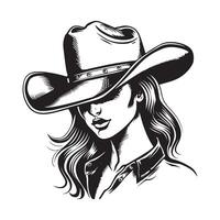 jolie Dame cow-boy chapeau occidental cow-boy longue cheveux image vecteur