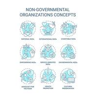 non gouvernemental les organisations doux bleu concept Icônes. combat pour Humain droits. social justice. humanitaire aide. icône paquet. images. rond forme illustrations. abstrait idée vecteur