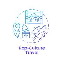 culture pop Voyage bleu pente concept icône. tourisme s'orienter. film ensemble Emplacements. célèbre Repères. rond forme ligne illustration. abstrait idée. graphique conception. facile à utilisation dans Blog Publier vecteur