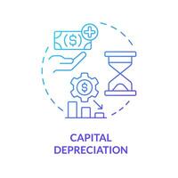 Capitale dépréciation bleu pente concept icône. nationale inflation. financier détresse, économique ralentissement. rond forme ligne illustration. abstrait idée. graphique conception. facile à utilisation dans brochure vecteur