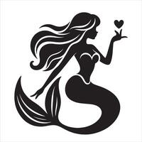 Sirène avec cœur l'amour silhouette illustration vecteur