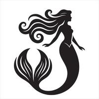 classique Sirène silhouette avec longue cheveux illustration vecteur